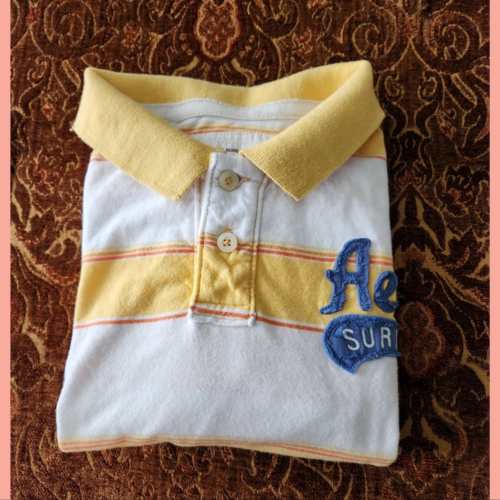 Aeropostale Surf Men's Yellow Striped Polo Shirt Size XXL Like New